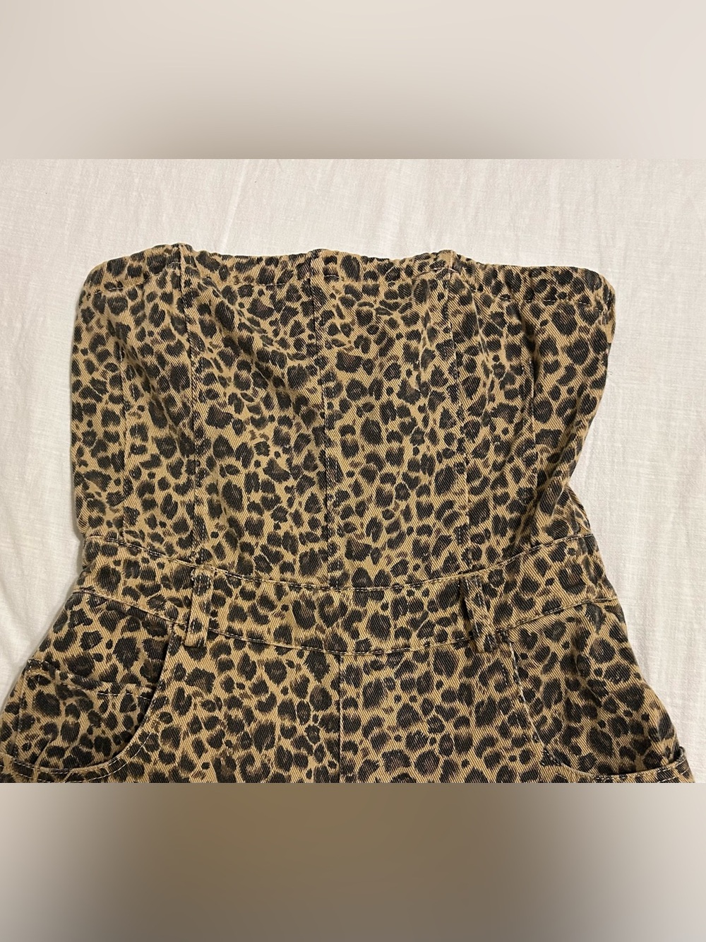 NWT So Me Leopard Print Strapless Wide Leg Denim Jumpsuit Large - Picture 4 of 12